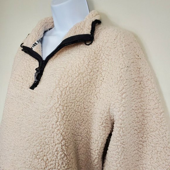 Victorias Secret Pink Womens Pullover Sherpa Sweater Beige Size M - Picture 4 of 12